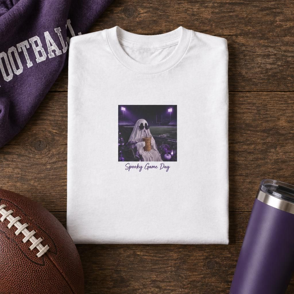 Spooky Game Day Ghost - Fall Football Fan Culture Tee