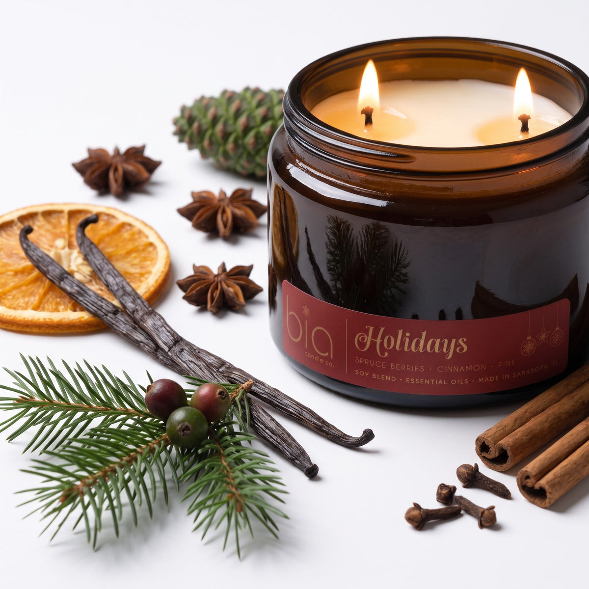 Holidays Soy Blend Candle — Cinnamon, Orange Peel, Pine & Vanilla