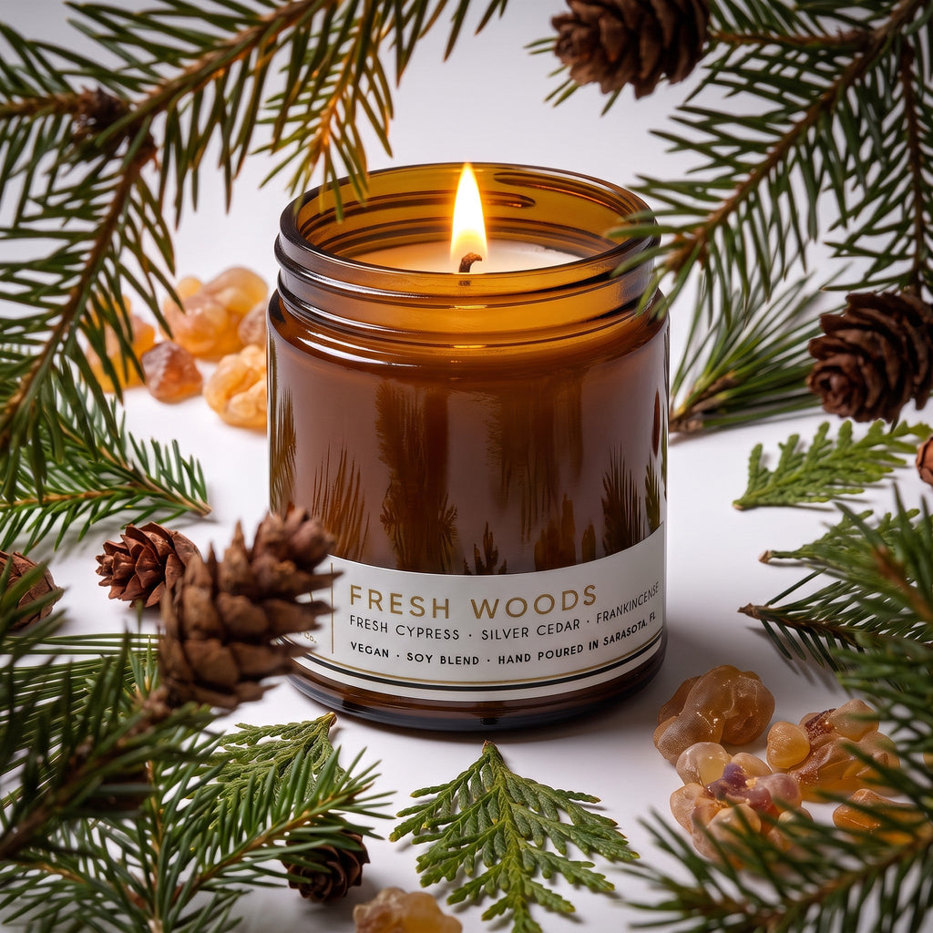 Fresh Woods Soy Blend Candle — Pine, Balsam, Fir & Cedar