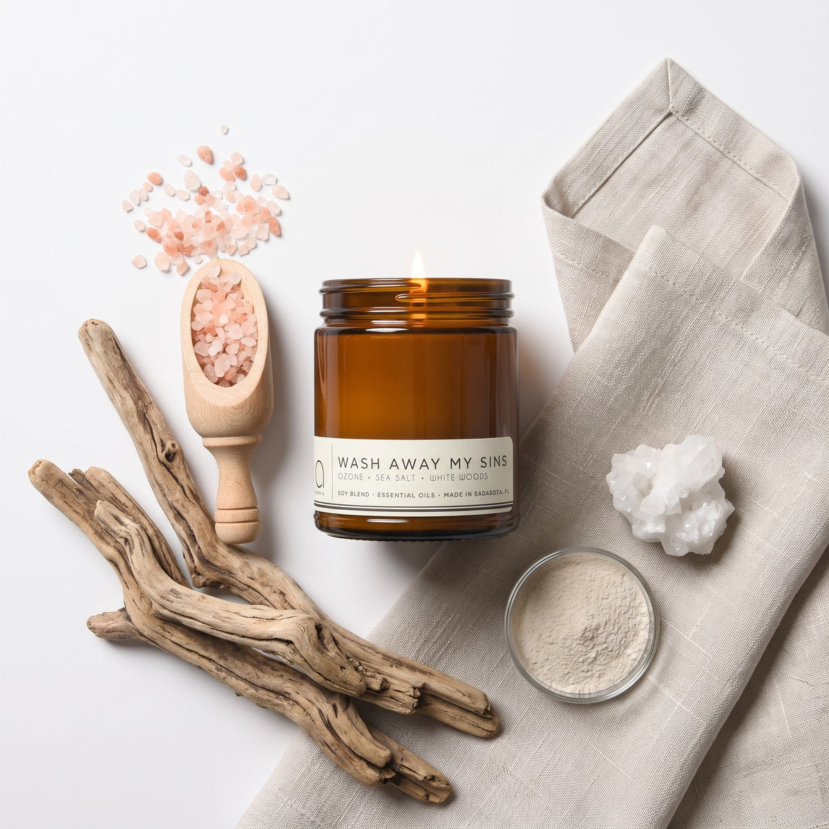 Wash Away My Sins Soy Blend Candle — Sea Salt, Water Lily & White Woods