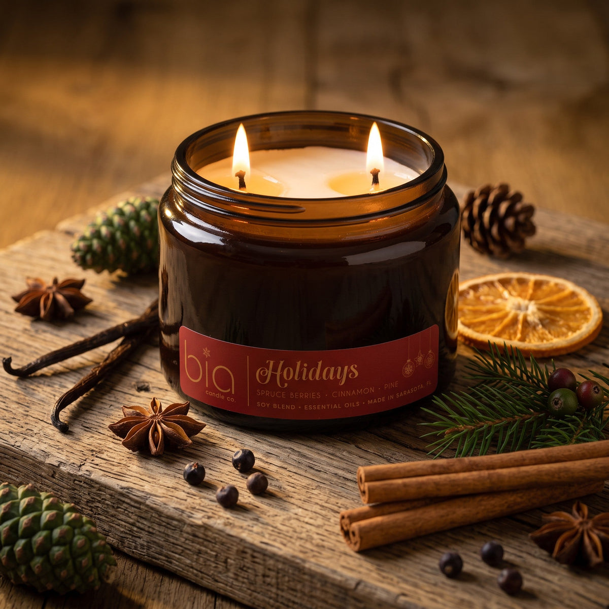 Holidays Soy Blend Candle — Cinnamon, Orange Peel, Pine & Vanilla
