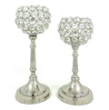Vibhsa Round Crystal Hurricane Candle Holders | Set of 2, 8" & 10", Silver Nickel Finish